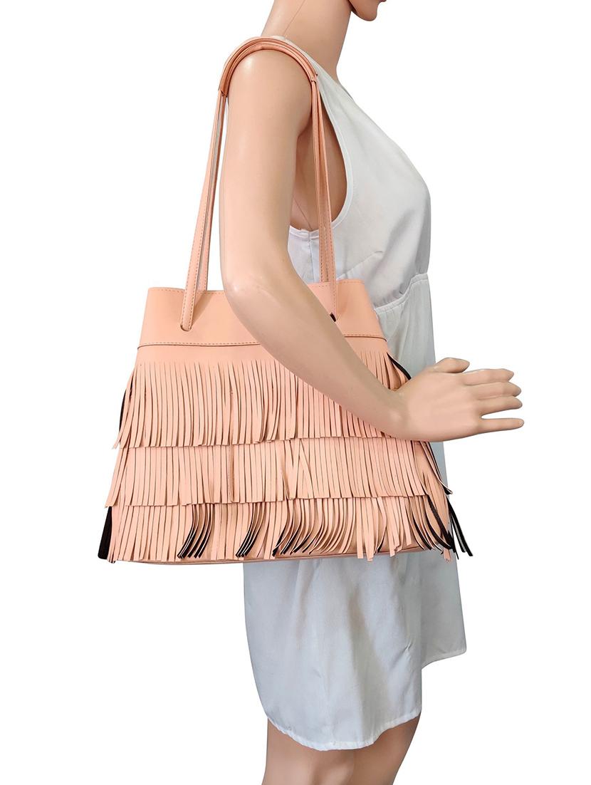 pink leatherette (pu) regular handbag combo - 16370272 - Standard Image - 4