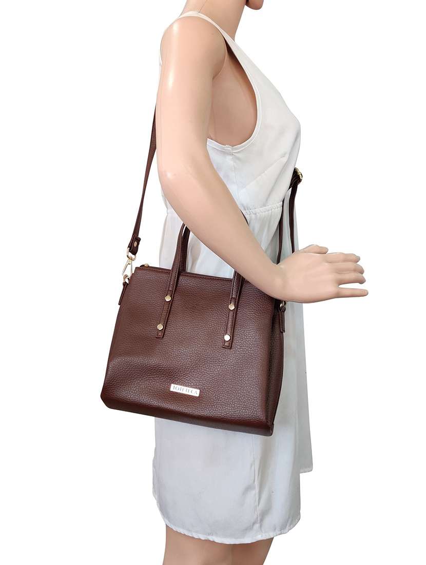 brown leatherette (pu) handbag - 16370275 -  Standard Image - 4