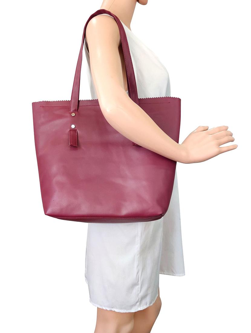 maroon leatherette (pu) regular handbag combo - 16370280 - Standard Image - 4