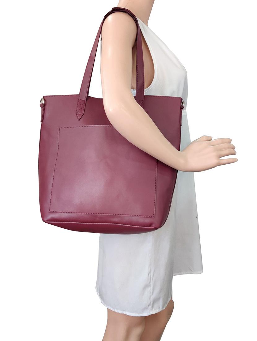 maroon leatherette (pu) regular handbag combo - 16370291 - Standard Image - 4