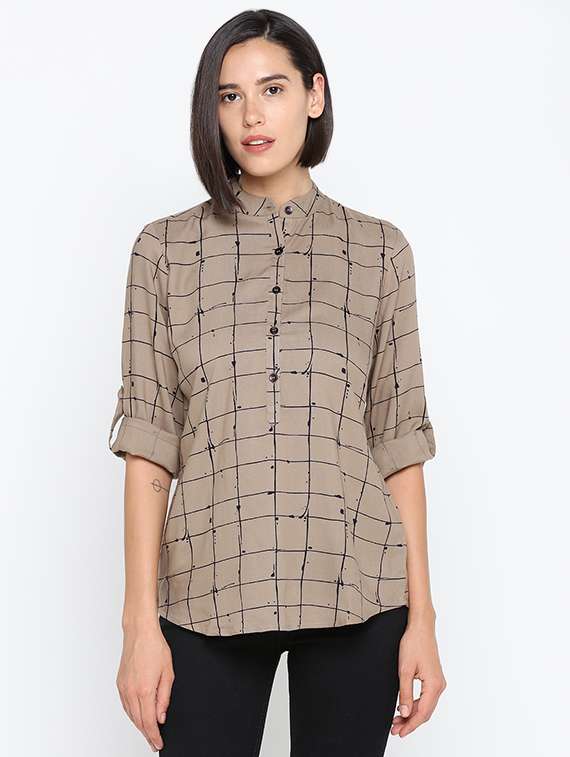 Roll Up Sleeved Window Pane Shirt 