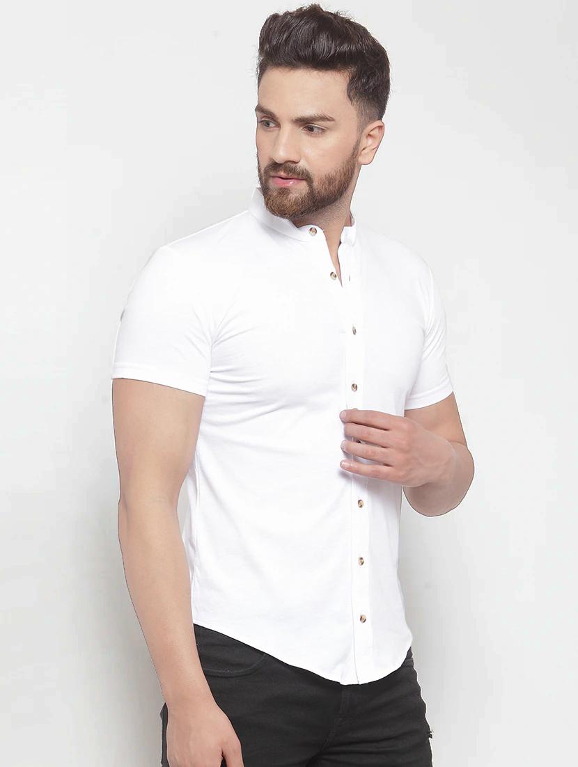 men white solid regular fit short sleeves casual shirt - 16370372 - Standard Image - 1