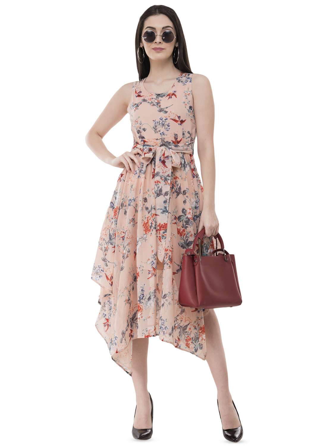 rosewater pink floral asymmetric dress 