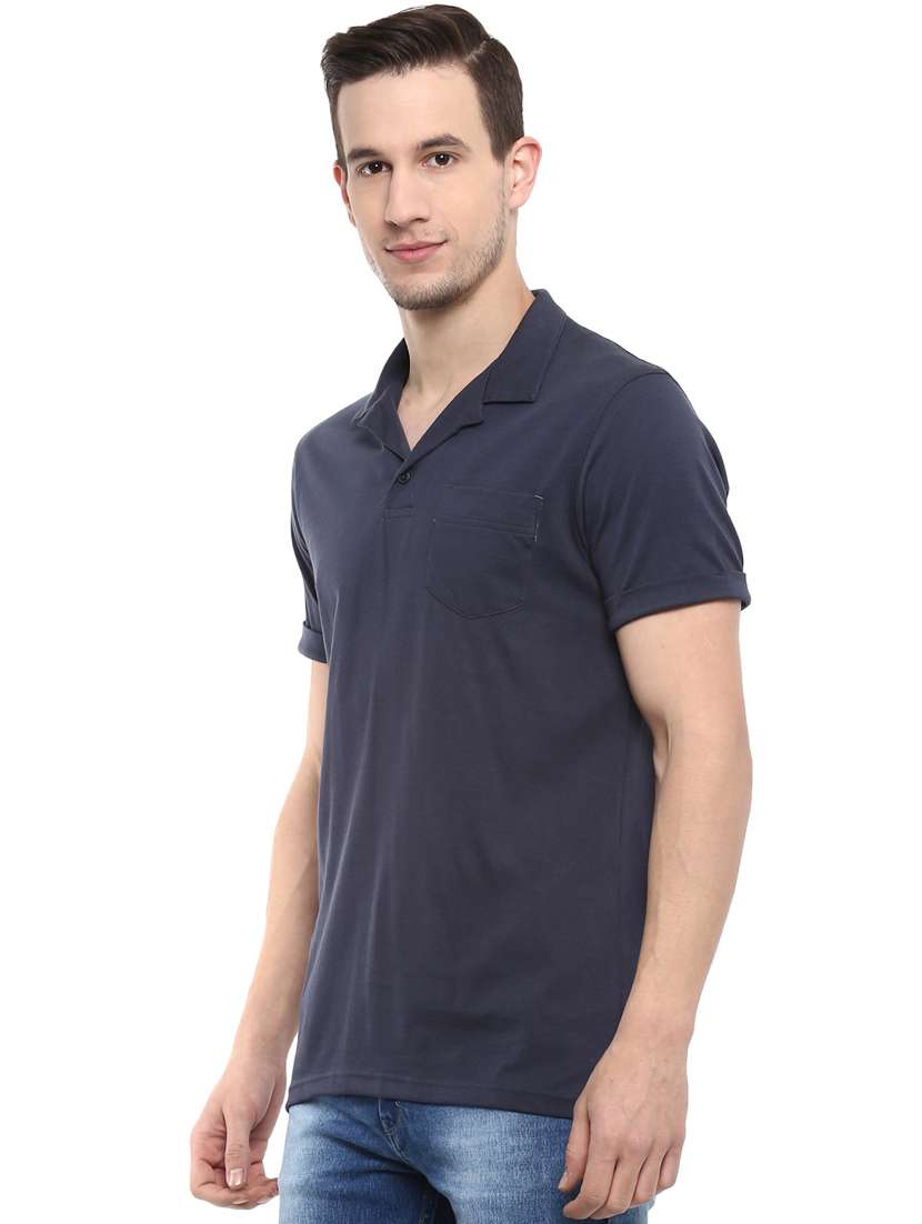 navy blue solid polo t-shirt - 16373187 - Standard Image - 1