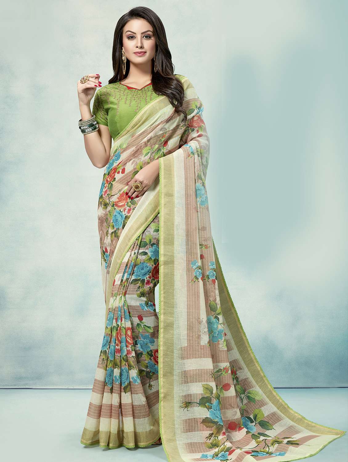 floral printed saree with blouse