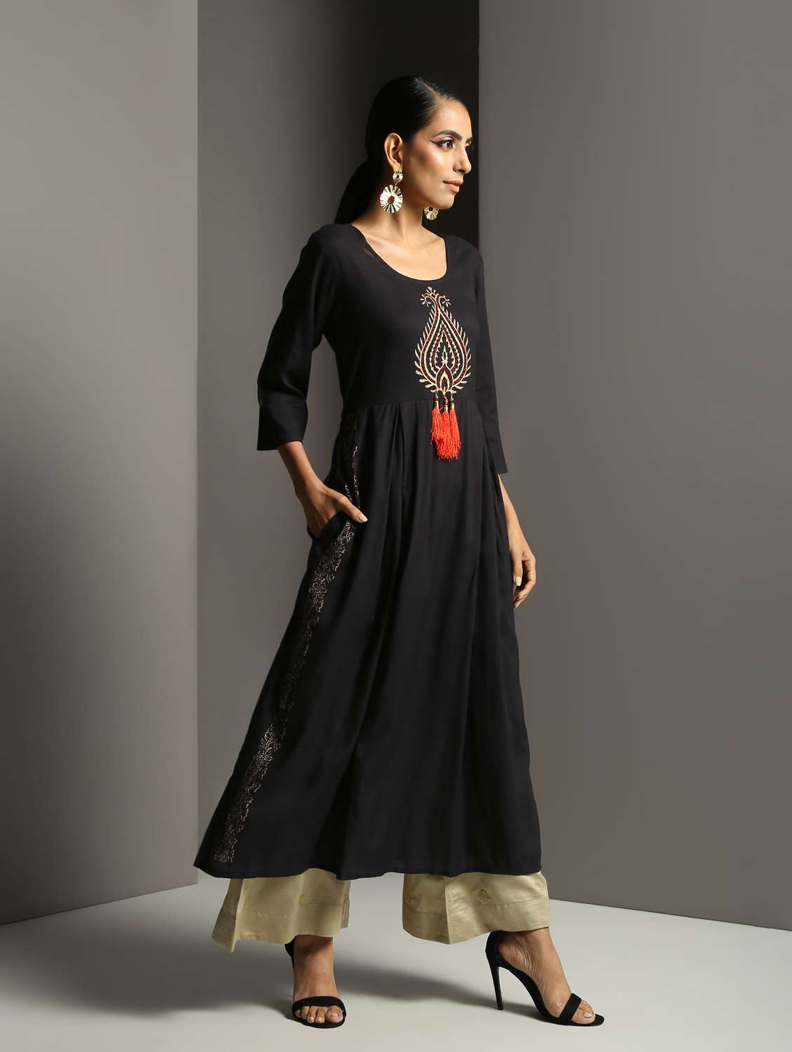 block print flared kaantha  kurta