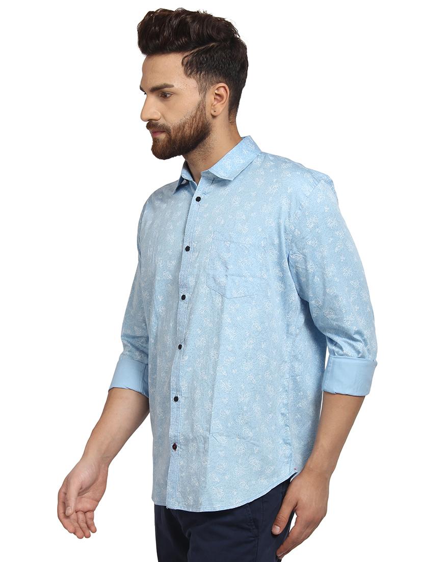 sky blue printed casual shirt - 16379123 - Standard Image - 1