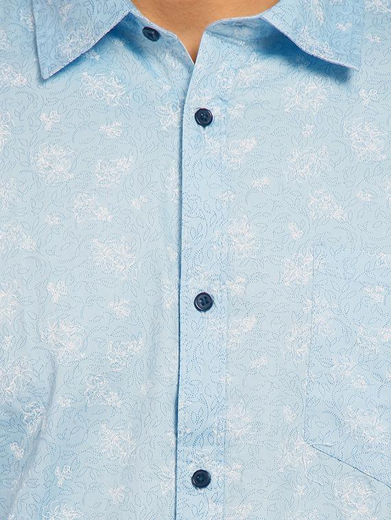 sky blue printed casual shirt - 16379123 - Standard Image - 4