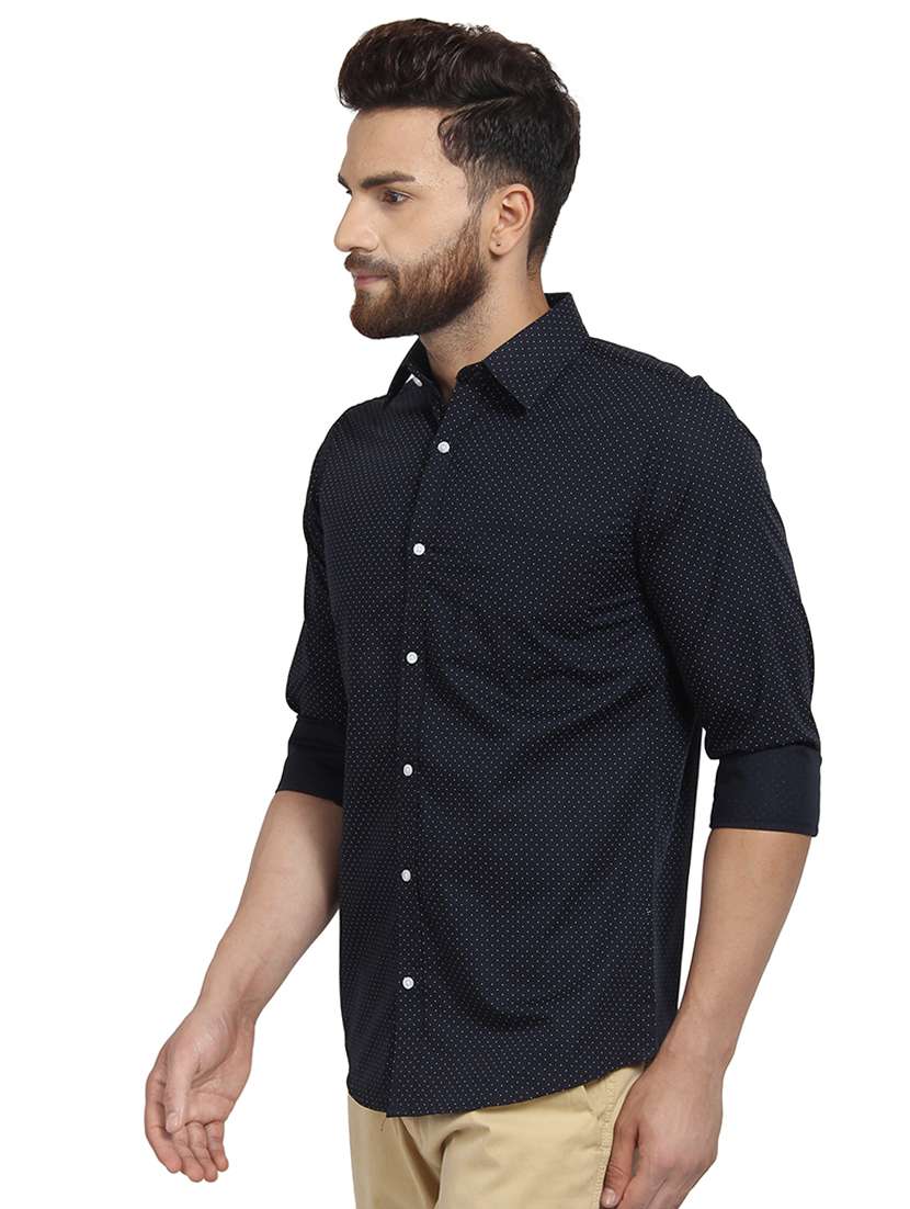 dark blue polka dot print casual shirt - 16379125 -  Standard Image - 1