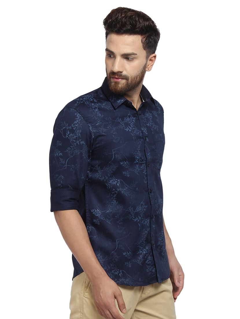 dark blue printed casual shirt - 16379159 - Standard Image - 1