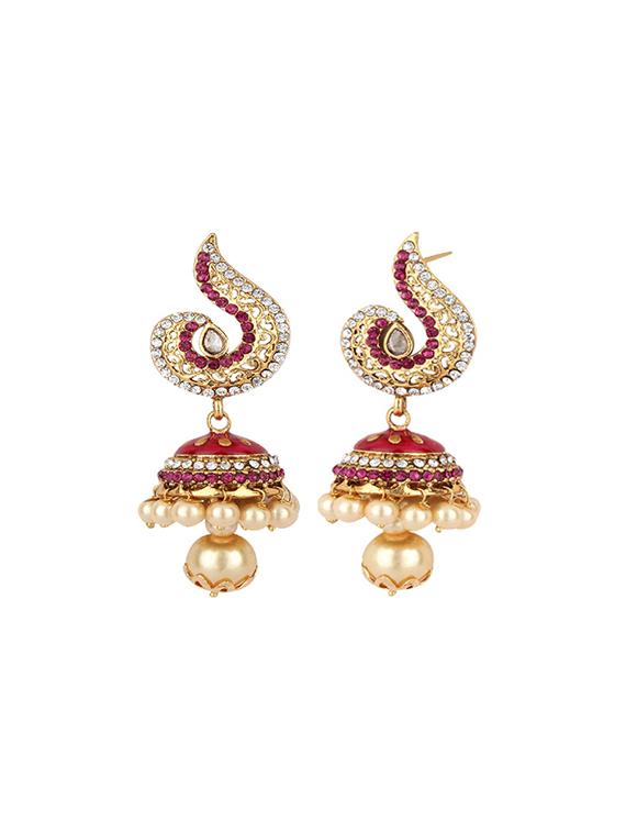 red  jhumka earring - 16382123 -  Standard Image - 1
