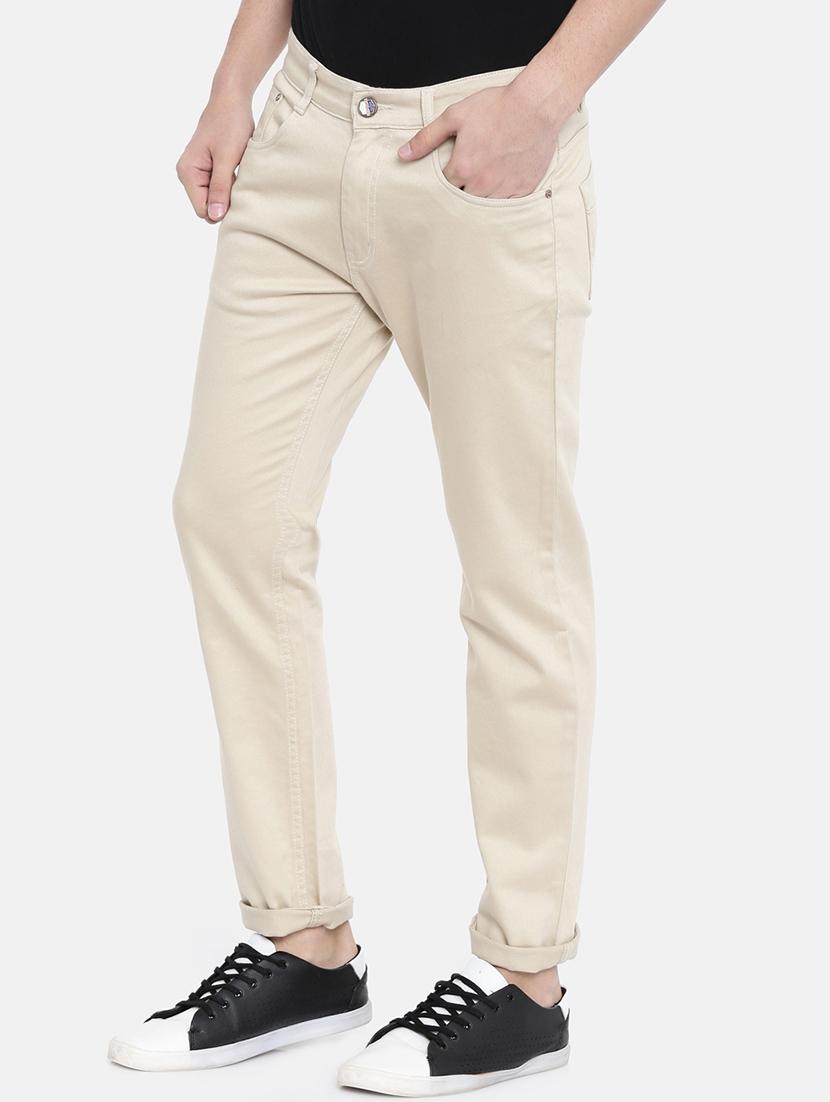 beige solid denim jeans - 16383880 -  Standard Image - 1