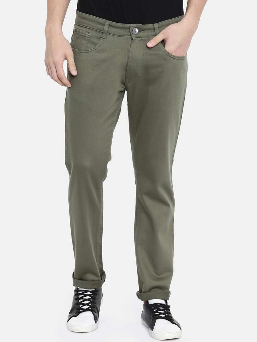 olive green solid denim jeans 