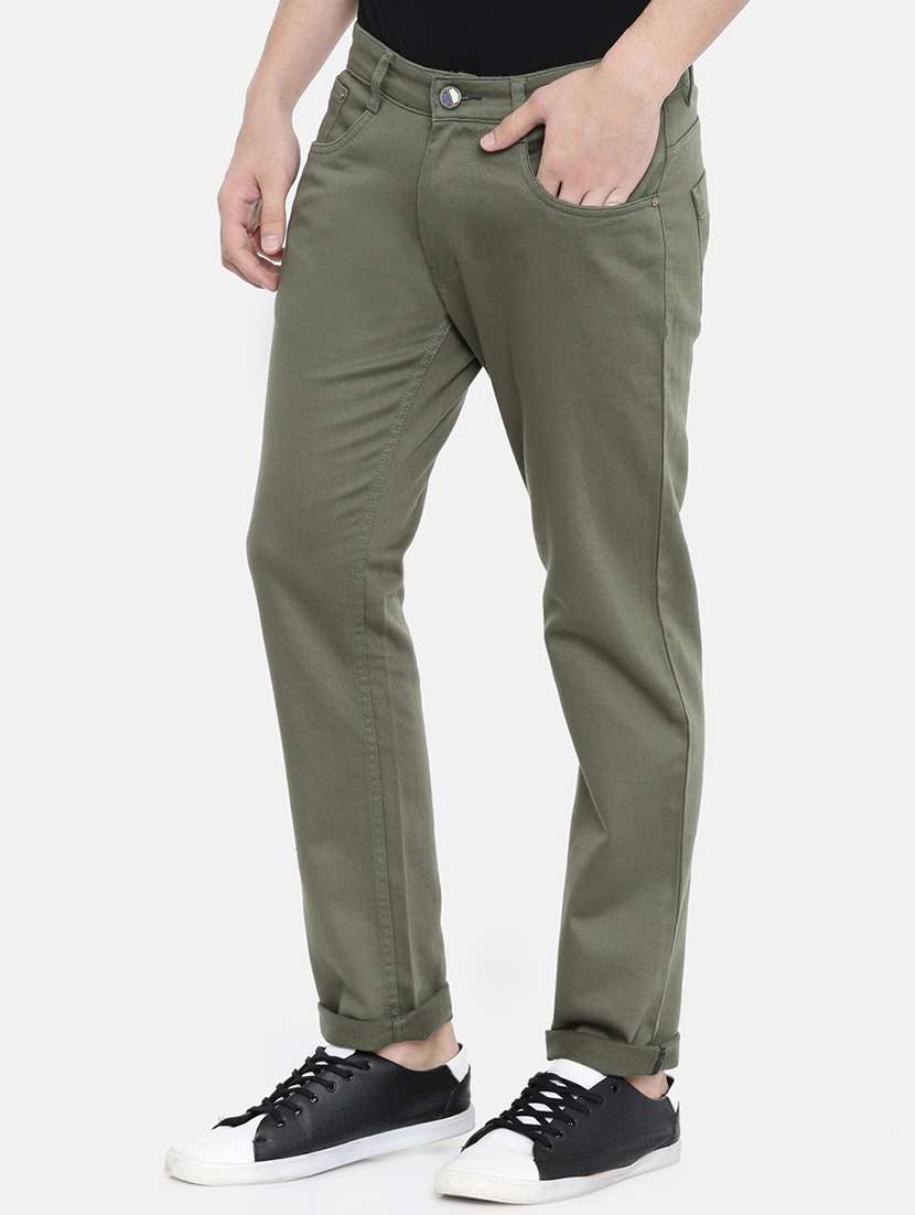 olive green solid denim jeans  - 16383883 -  Standard Image - 1