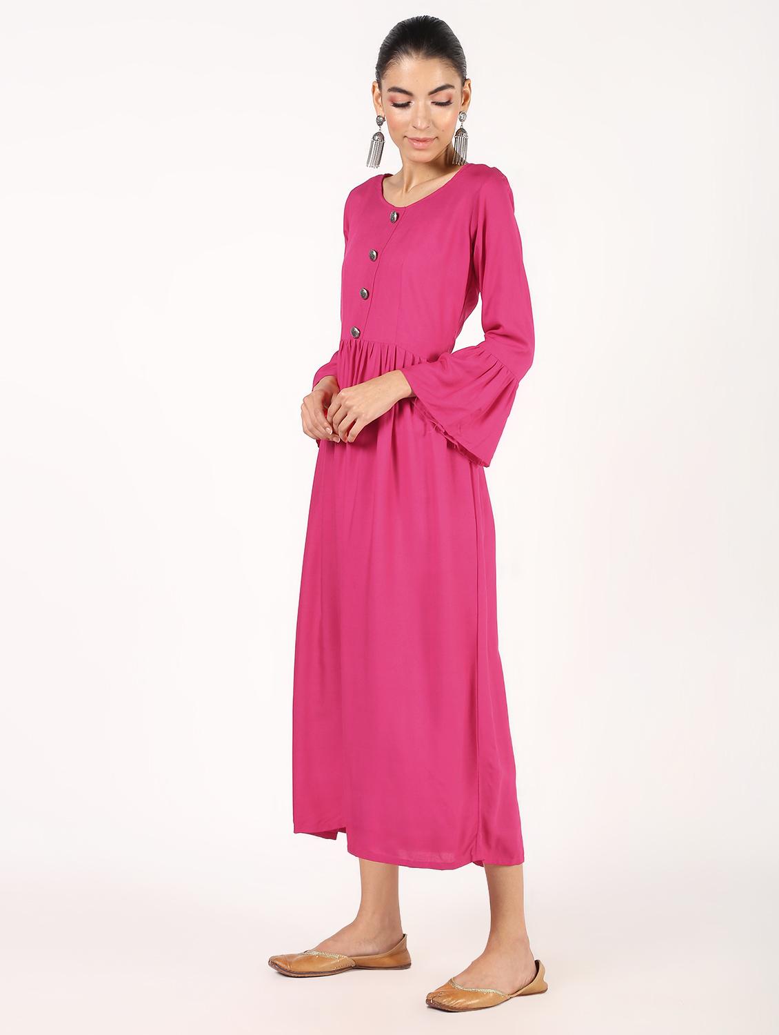 solid flared ethnic dress - 16384542 - Standard Image - 1