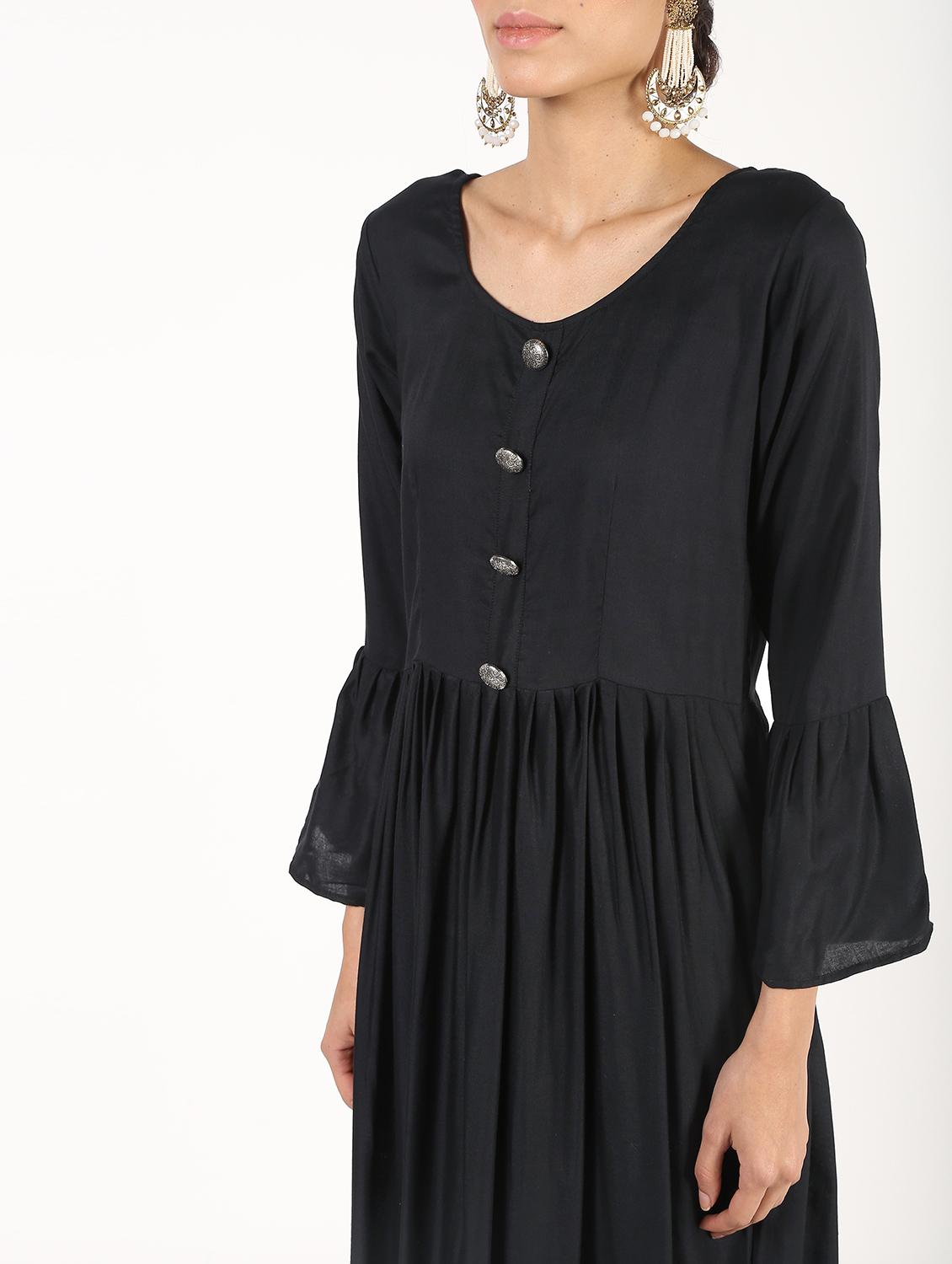 solid flared ethnic dress - 16384543 - Standard Image - 4