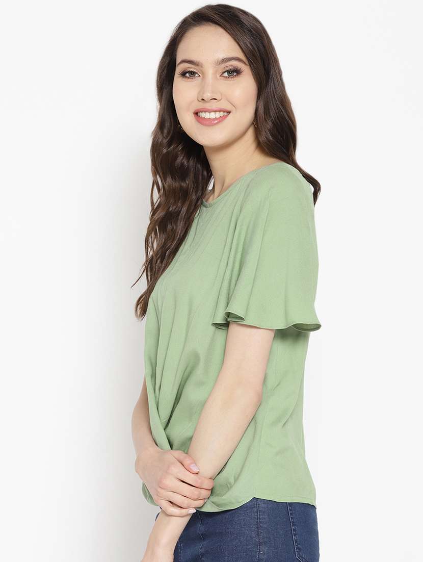 twisted front bell sleeved top - 16386272 - Standard Image - 1