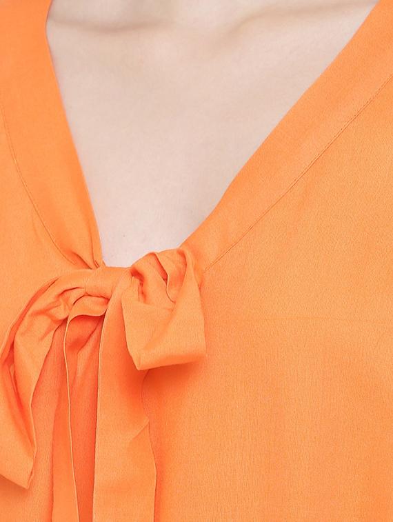 tie up neck solid blouson top - 16386300 - Standard Image - 4