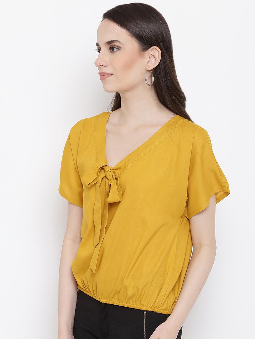 tie up neck solid blouson top  - 16386301 -  Standard Image - 1