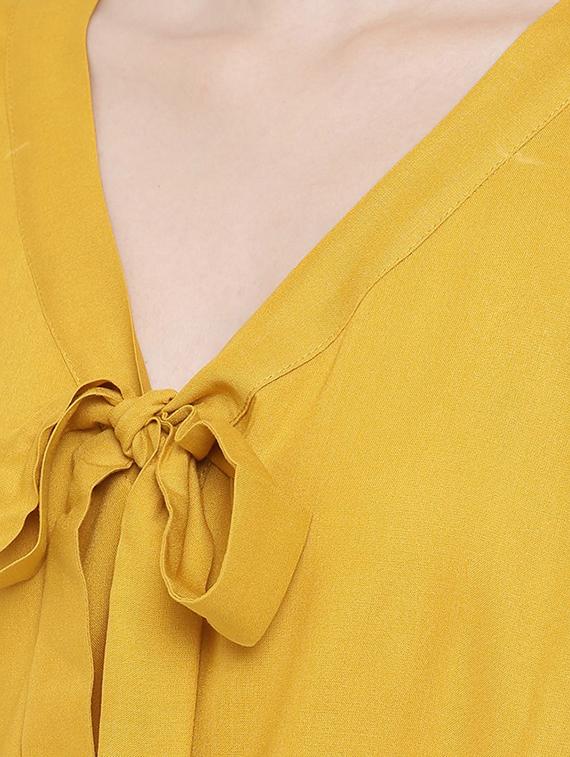 tie up neck solid blouson top - 16386301 - Standard Image - 4