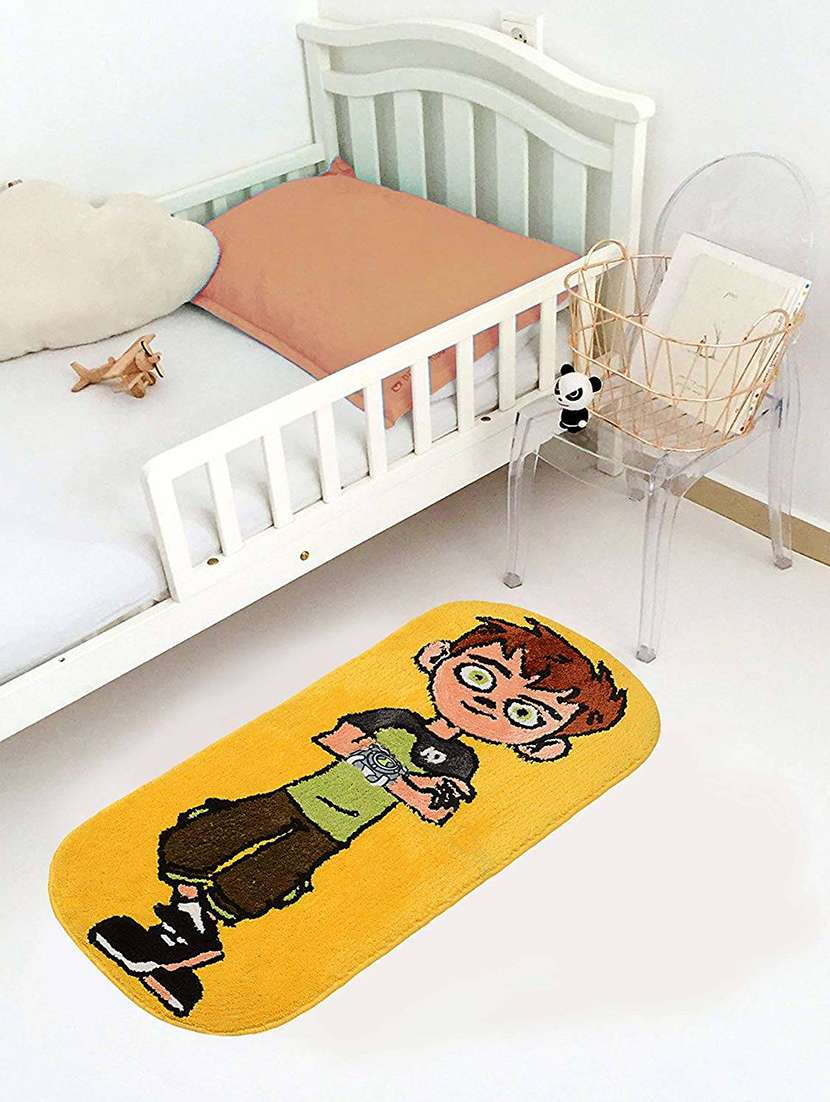 saral home yellow ben-10 soft microfiber kids mat- 40x90 cm