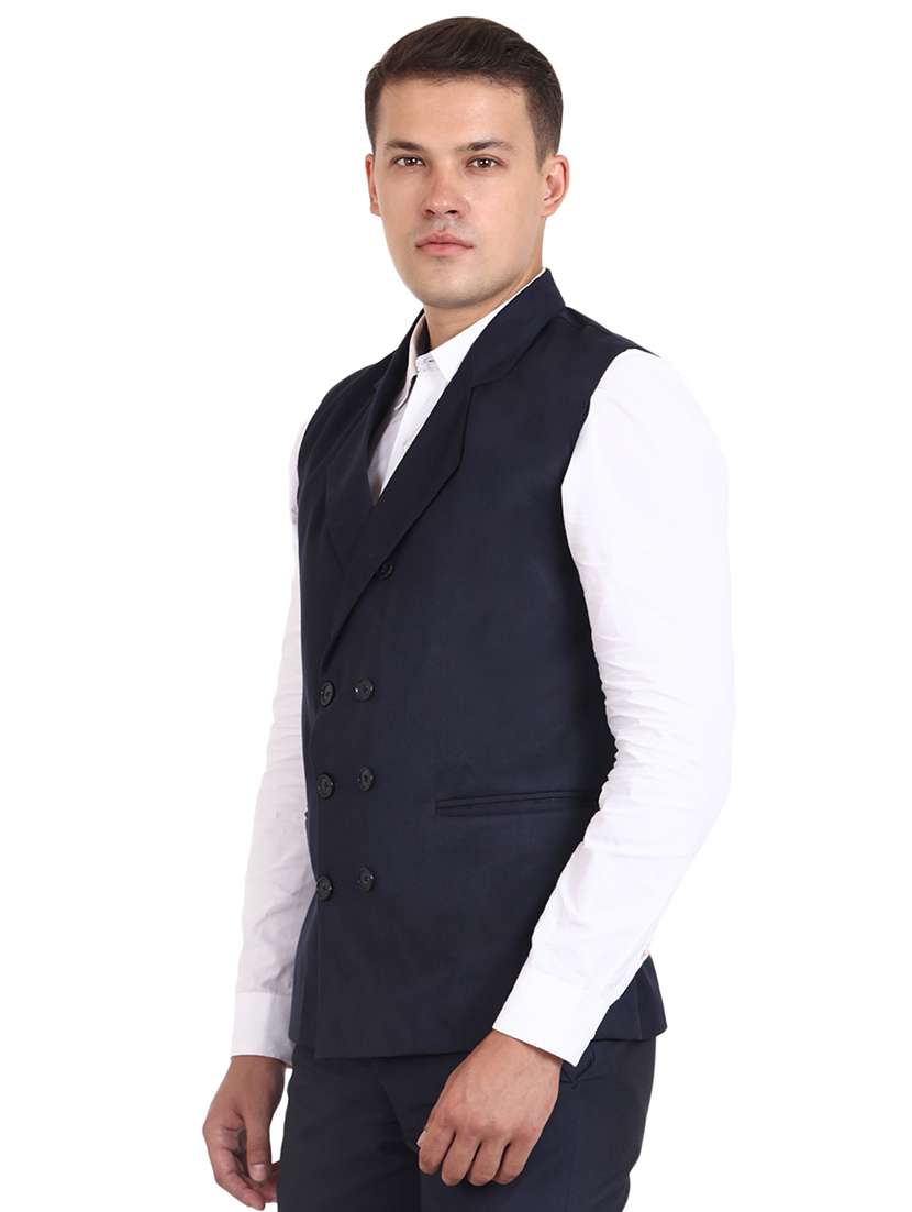 navy blue solid classic waist coat - 16386399 -  Standard Image - 1