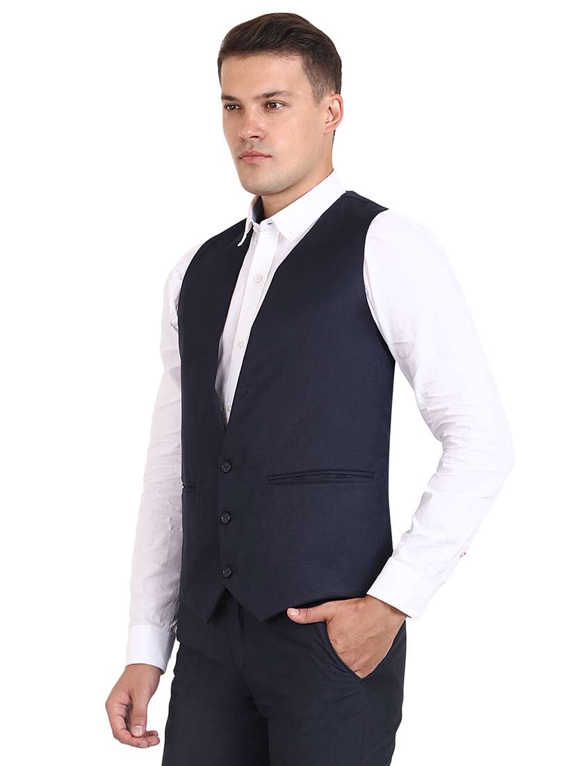 navy blue solid classic waist coat - 16386400 -  Standard Image - 1