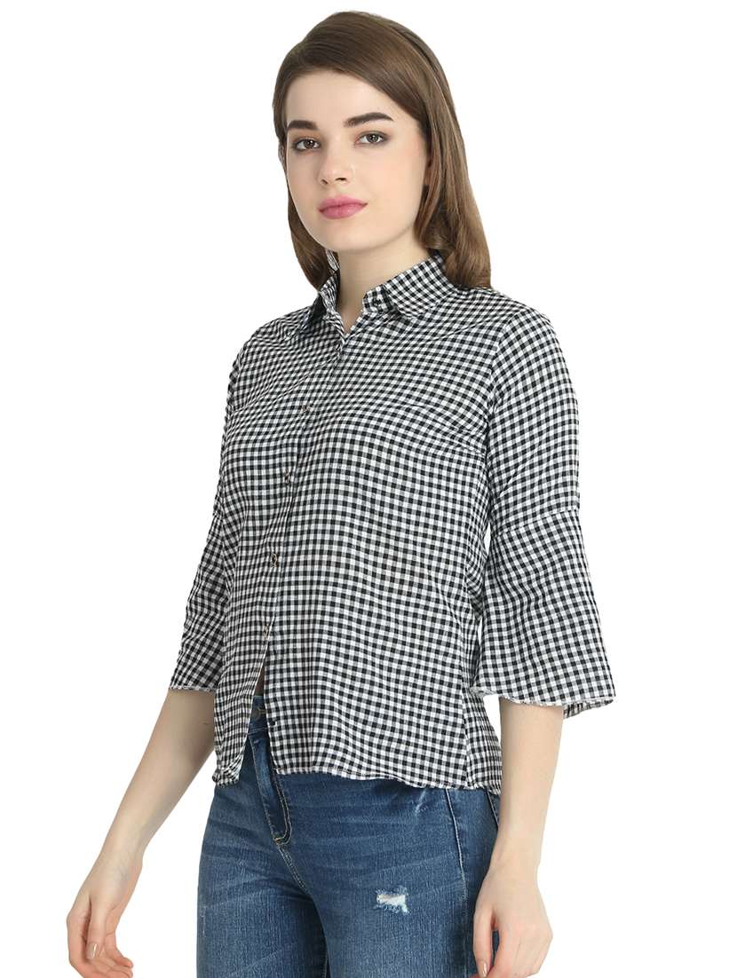 bell sleeved gingham shirt  - 16386928 -  Standard Image - 1