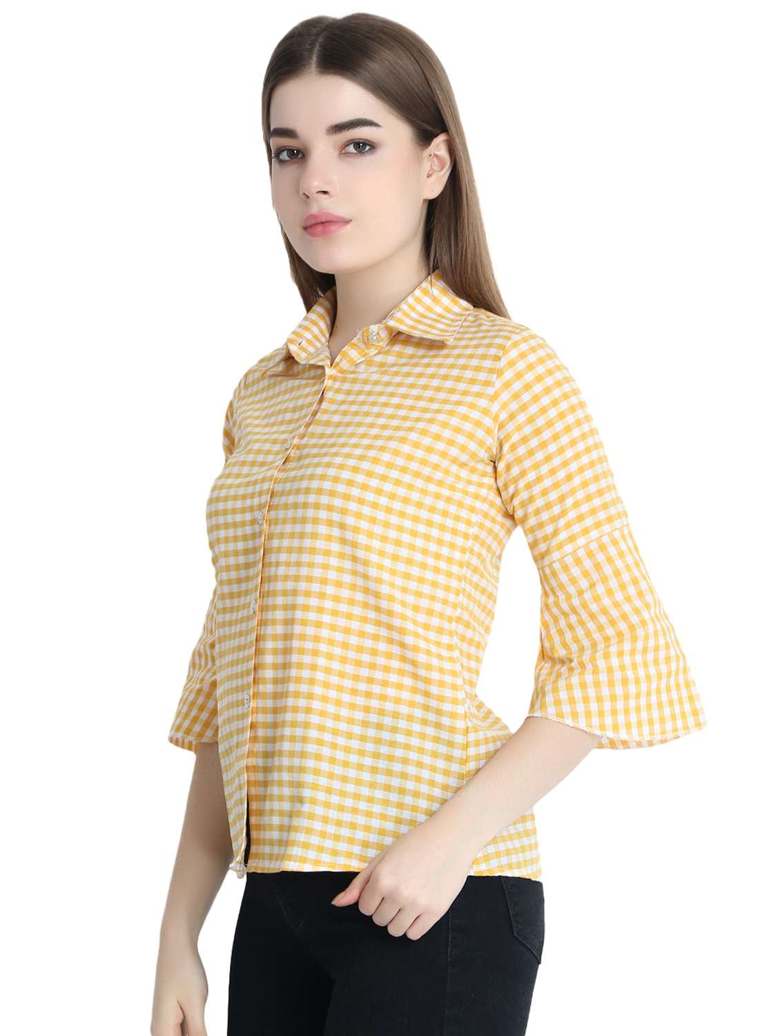 bell sleeved gingham checkered shirt  - 16386930 -  Standard Image - 1