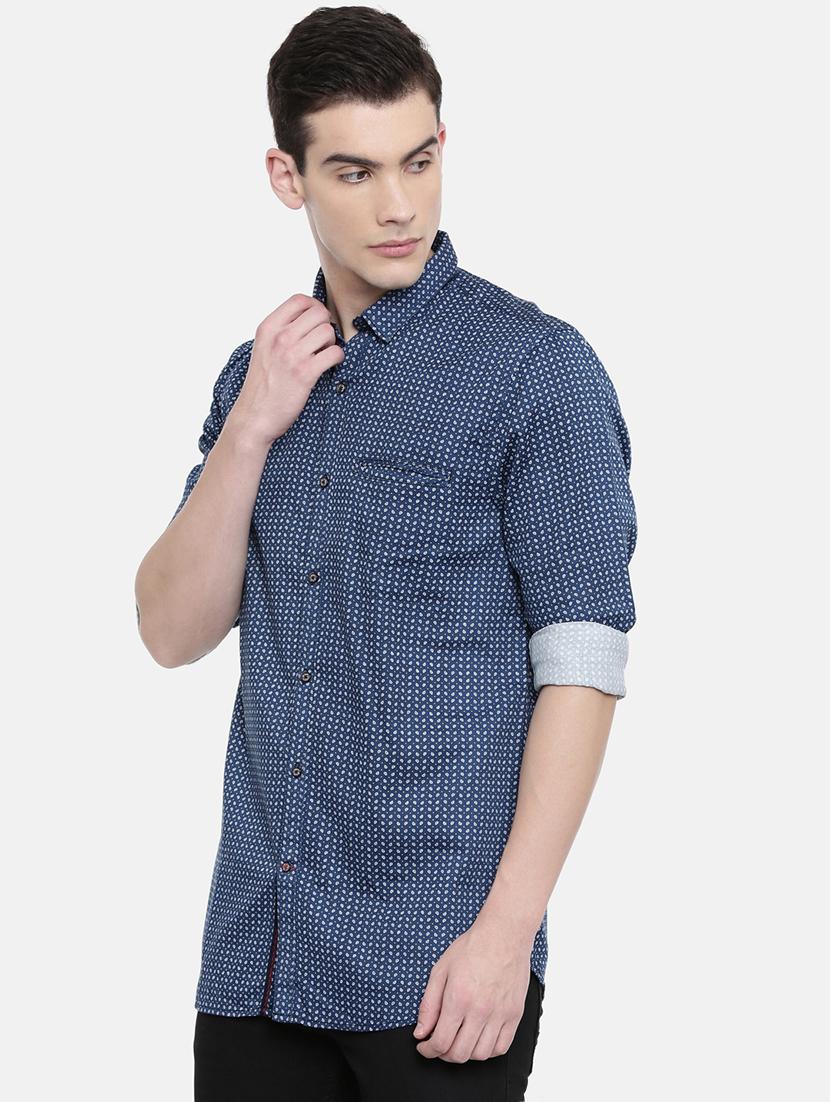 navy blue printed casual shirt - 16387665 -  Standard Image - 1