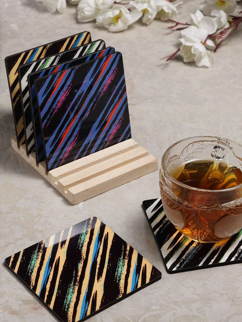 alina decor set of 6 printed coasters with wooden stand