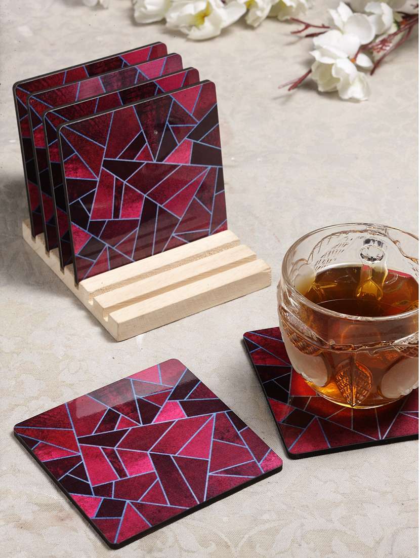 alina decor set of 6 printed coasters with wooden stand
