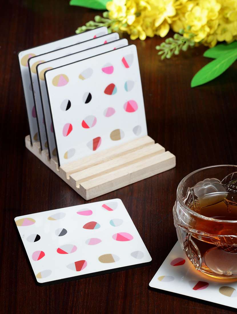 alina decor set of 6 printed coasters with wooden stand