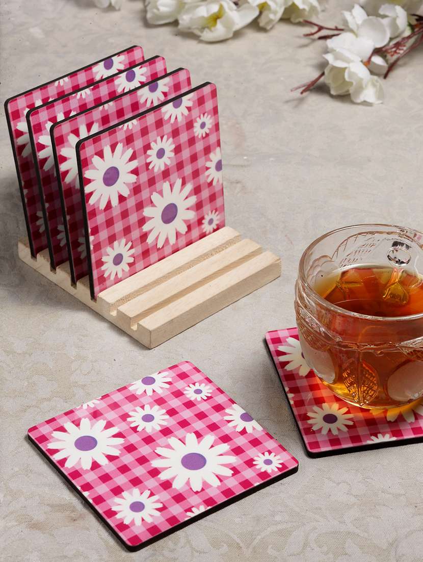 alina decor set of 6 printed coasters with wooden stand