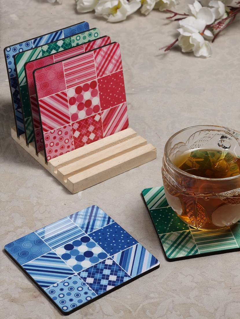 alina decor set of 6 printed coasters with wooden stand