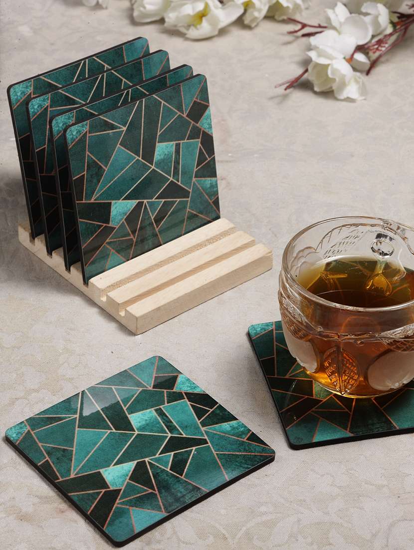 alina decor set of 6 printed coasters with wooden stand