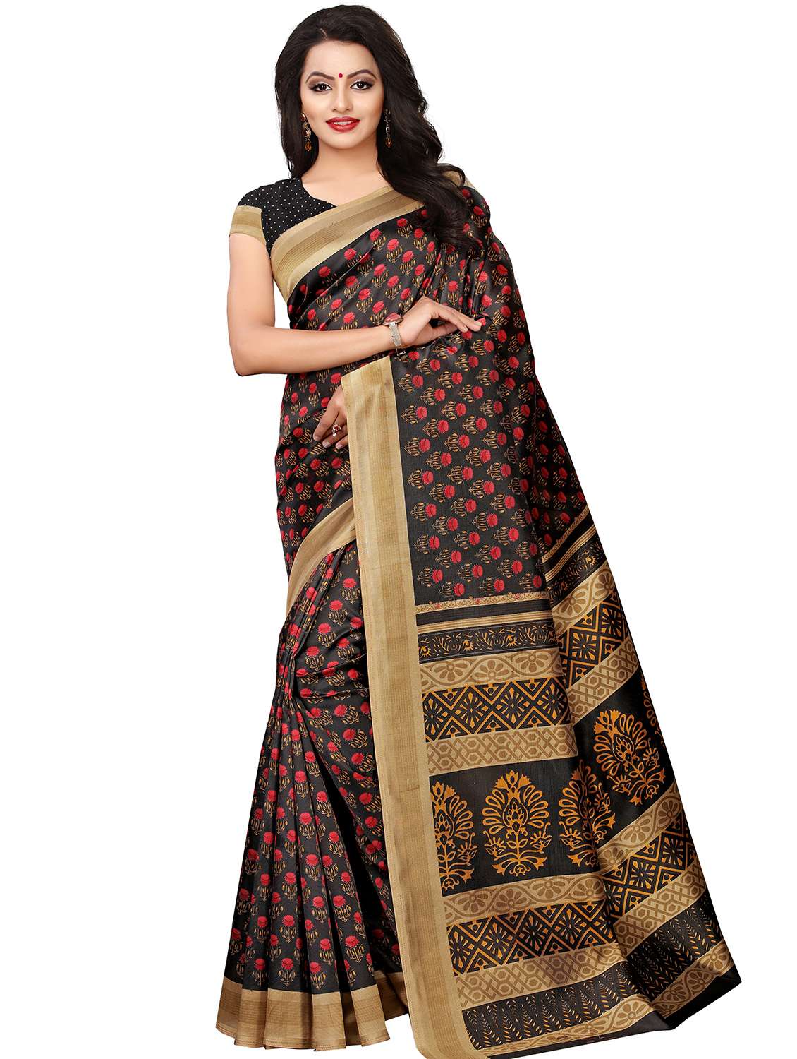 floral printed mysore silk saree with blouse