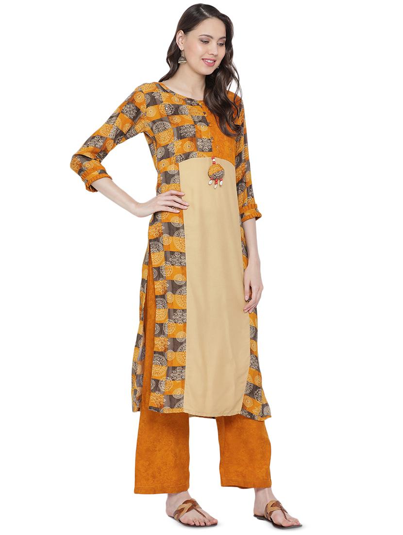 printed kurta with palazzo set - 16391549 -  Standard Image - 1
