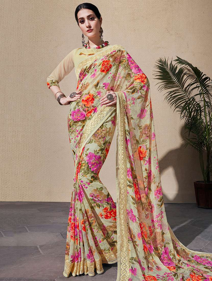 floral printed saree with blouse