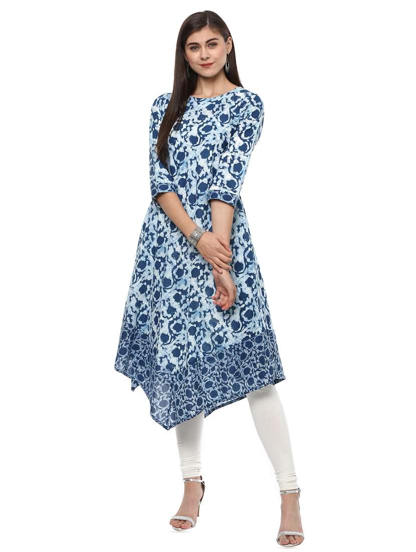 indigo printed asymmetric kurta