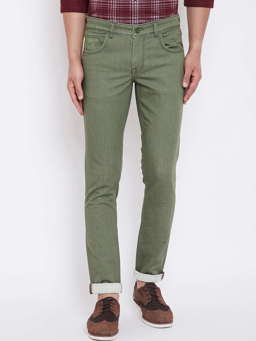olive green plain denim jeans 