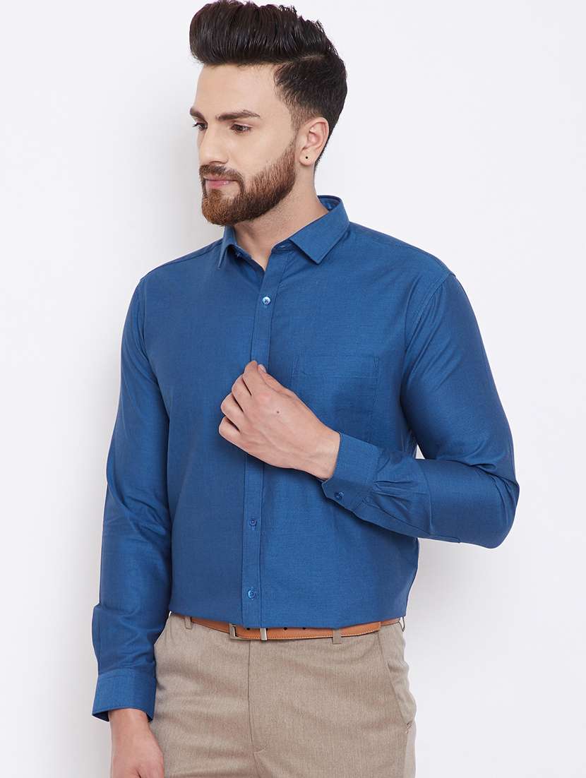 blue solid formal shirt - 16396865 - Standard Image - 1