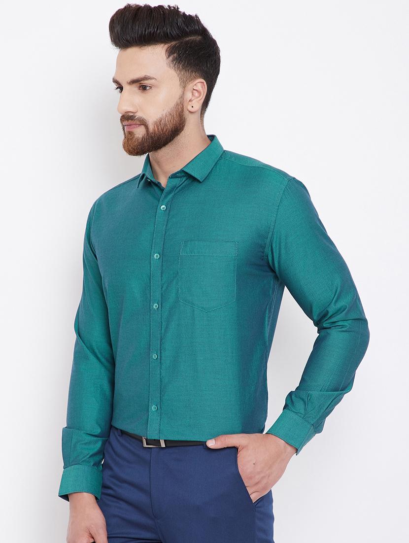 green solid formal shirt - 16396866 - Standard Image - 1