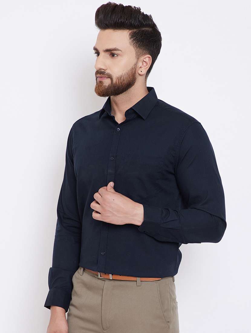 navy blue solid formal shirt - 16396872 -  Standard Image - 1