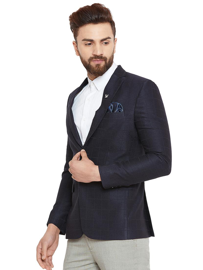 dark blue checkered single breasted formal blazer - 16396898 -  Standard Image - 1