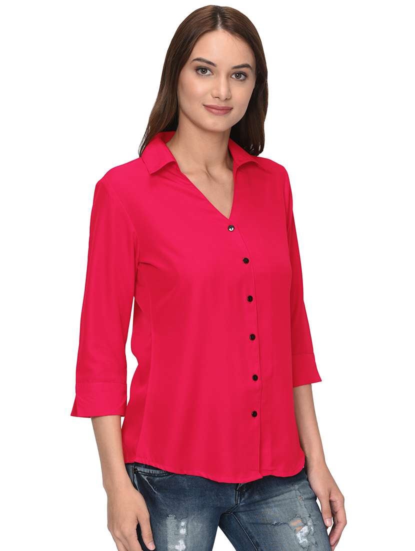 women solid three quarter sleeve regular fit shirt - 16397082 - Standard Image - 1