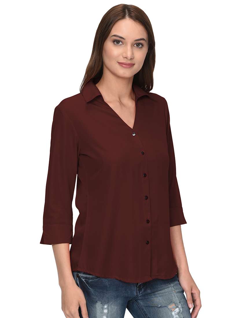 women solid three quarter sleeve regular fit shirt - 16397084 - Standard Image - 1