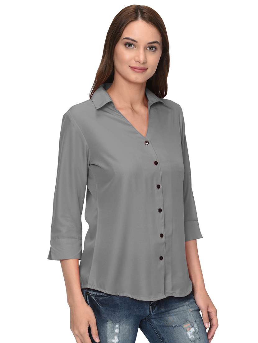 women solid three quarter sleeve regular fit shirt - 16397085 - Standard Image - 1