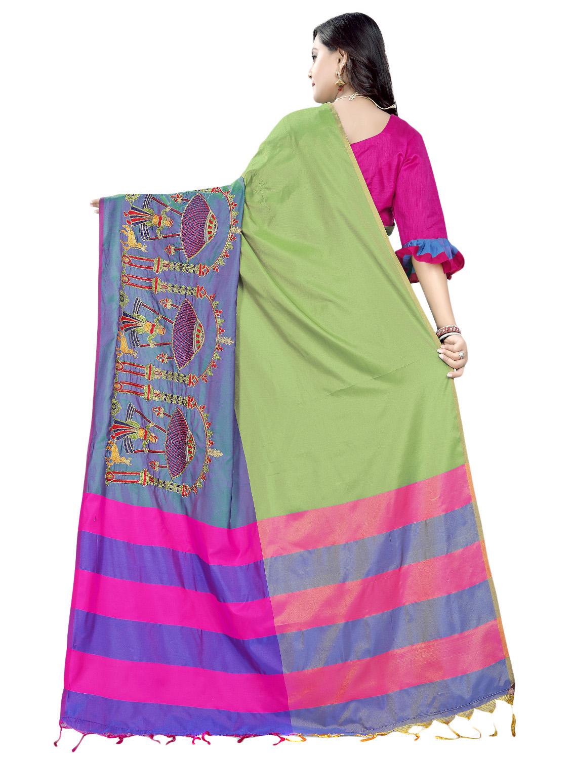 contrast shades embroidered saree with blouse - 16398835 -  Standard Image - 1