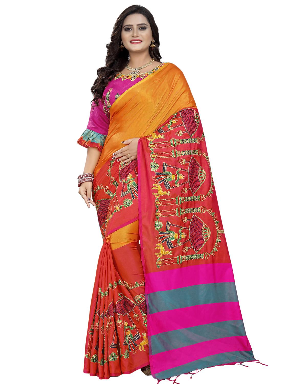 women's embroidered saree with blouse - 16398836 -  Zoom Image - 0